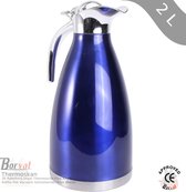 Borvat® - Koffie Pot - Isolatie - Dubbele Muur - Roestvrij Staal - Water - Karaf -Thermische - Thermos - Flessen – Donkerblauw/zilver - 2L