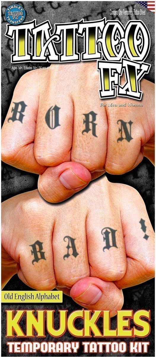 Partychimp Neptattoo Volwassenen Knuckles Alphabet - Polyester