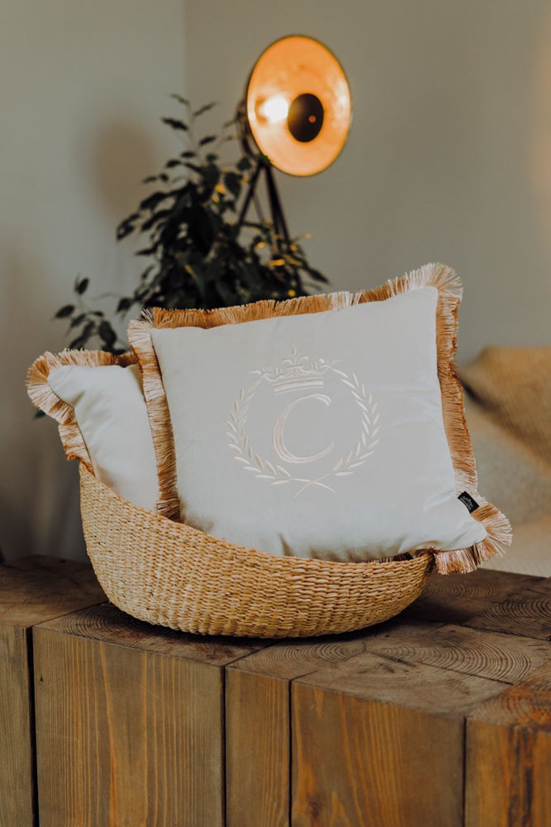 Embroidered pillow / personalised pillow / monogram pillow / decorative cushion 40x 40 beige velvet letter C