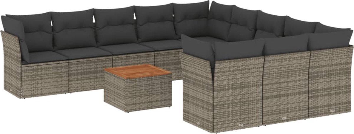 vidaXL 12-delige - Loungeset - met - kussens - poly - rattan - grijs
