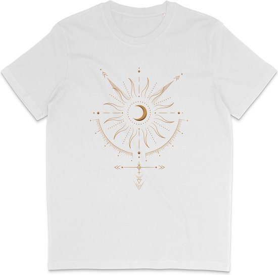 Dames Heren T Shirt - Abstract Spiritueel Celestial Maan - Astrologie - Wit - XS