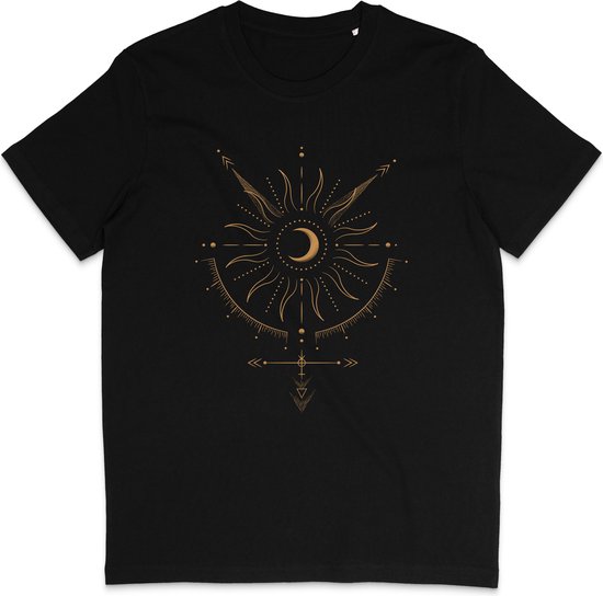 Dames Heren T Shirt - Abstract Spiritueel Celestial Maan - Astrologie - Zwart - L