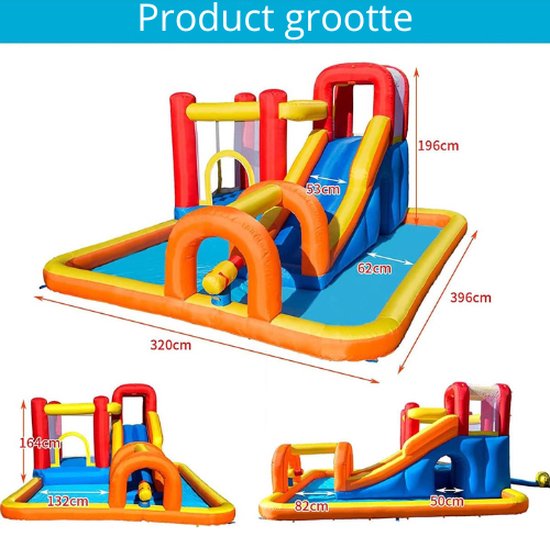 Springkasteel met Ventilator - Droog en Waterglijbaan - Bouncy Castle - Springkussens - Voor Binnen En Buiten - 400×320×200 cm - Kinderbad - Ballenbak - Merkloos