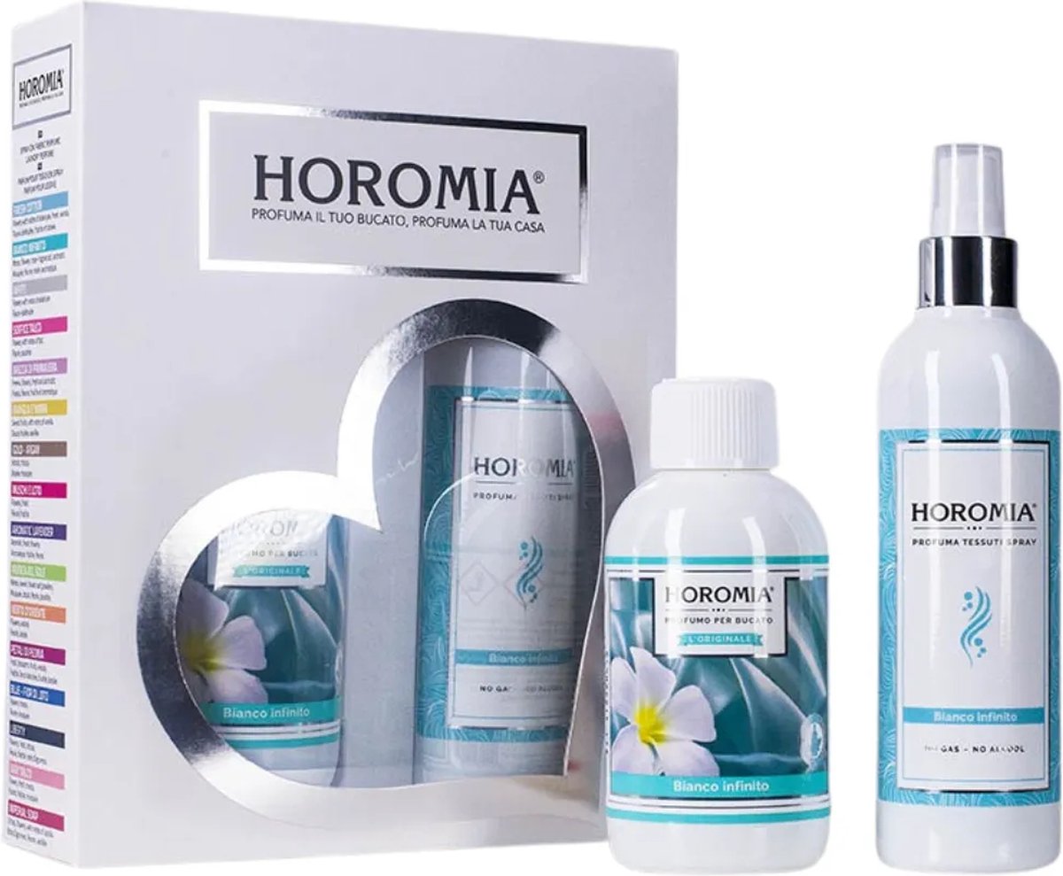 Horomia Geschenkset Bianco Infinito - Wasparfum & Textielspray - Geur bij de Was - Wasgeurtje - Parfum bij de Was - Parfum voor de Was - Geurbooster