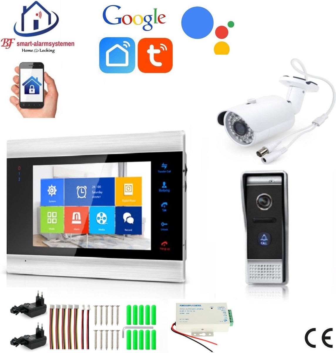 WIFI buiten videofoon met binnen scherm en buiten camera en kan werken met spraakgestuurde apps. T-2101VC