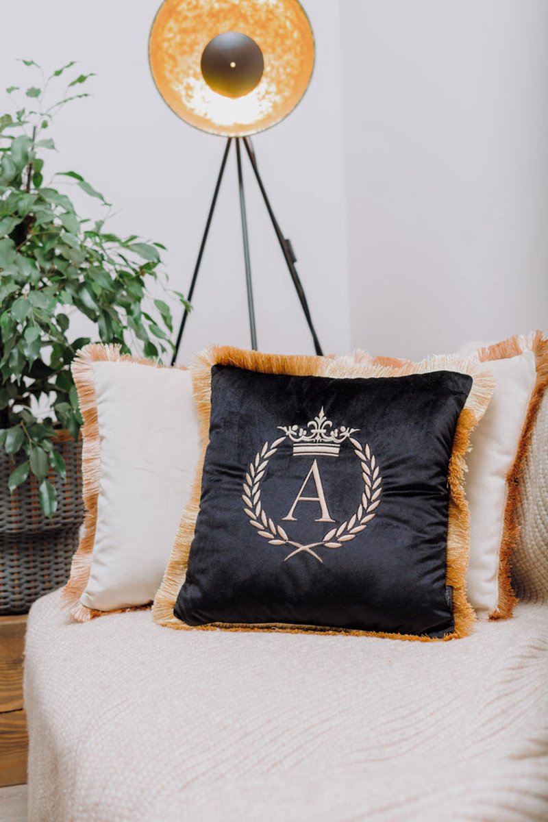 Embroidered pillow / personalised pillow / monogram pillow / decorative cushion 40x 40 black velvet letter A