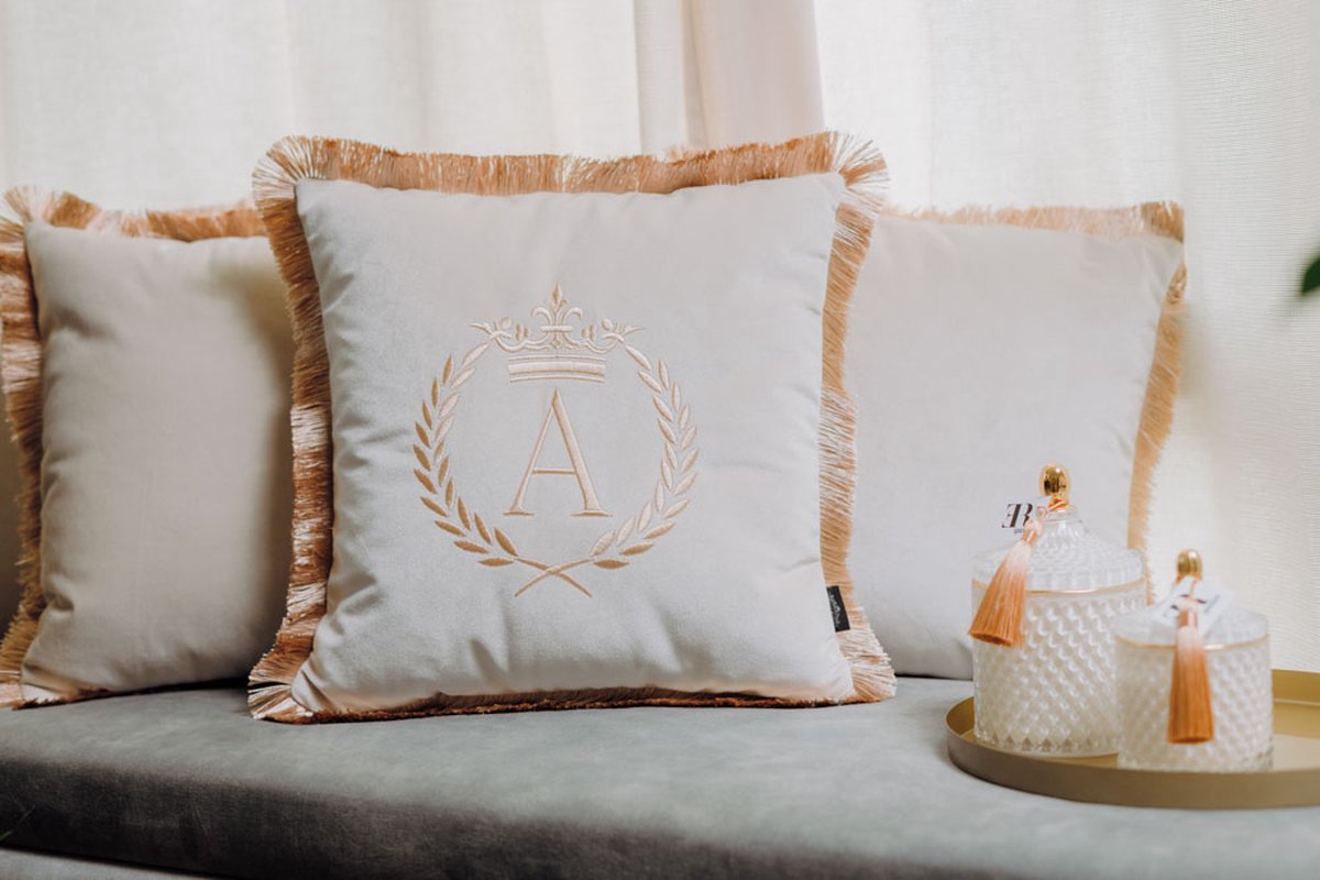 Embroidered pillow / personalised pillow / monogram pillow / decorative cushion 40x 40 beige velvet letter A