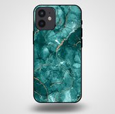 Smartphonica Telefoonhoesje voor iPhone 12 Mini met marmer opdruk - TPU backcover case marble design - Goud Groen / Back Cover geschikt voor Apple iPhone 12 Mini