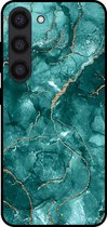 Smartphonica Telefoonhoesje voor Samsung Galaxy S23 met marmer opdruk - TPU backcover case marble design - Goud Groen / Back Cover geschikt voor Samsung Galaxy S23