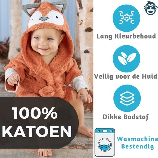 BoefieBoef Vos Kinder Badjas Baby & Peuter 0-2 Jaar (Max 85 cm) - Zacht Katoen Badstof met Dieren Capuchon - Absorberende Ochtendjas Handdoek voor Jongens & Meisjes - Zwemles, Carnaval, Verjaardag & Kraamcadeau - Perfect na Bad & Zwemmen - Oranje van Merkloos — afbeelding 2