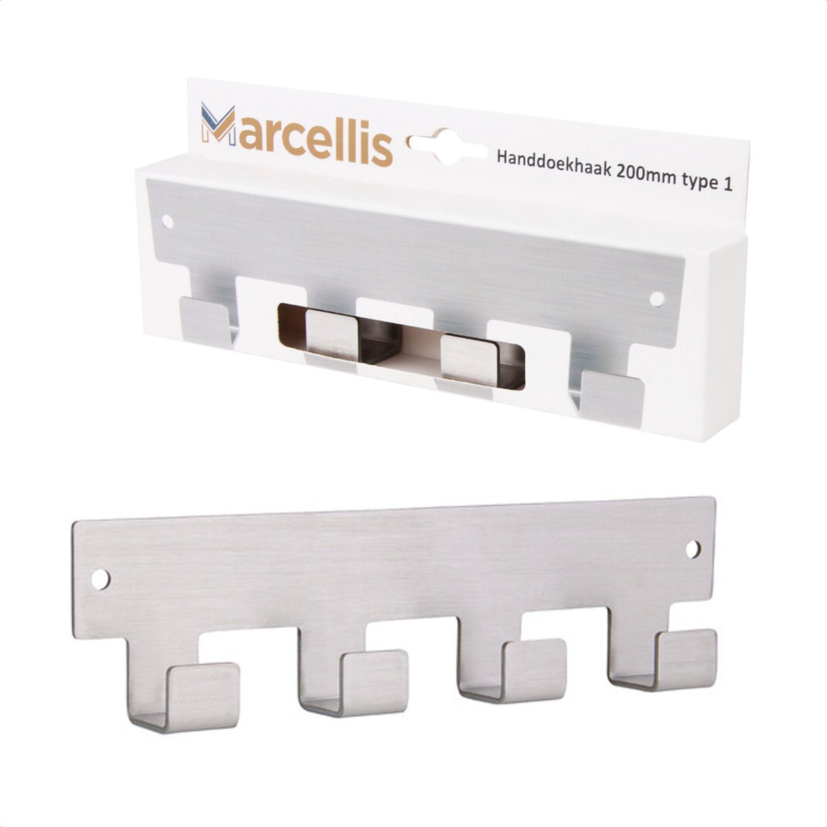 Marcellis - 1x Industriële handdoekhaak - handdoekhouder - ophanghaak - 4 haken - roestvrij staal
