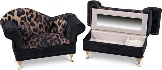 Bankje Sieradendoos sofa voor Volwassenen - Panterprint zwart Juwelendoos Meisjes - Sieradenbox Luxe - 22x7x15 cm
