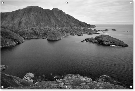 Scandinavische kust zwart-wit fotoprint - Tuinposter - Tuindoek