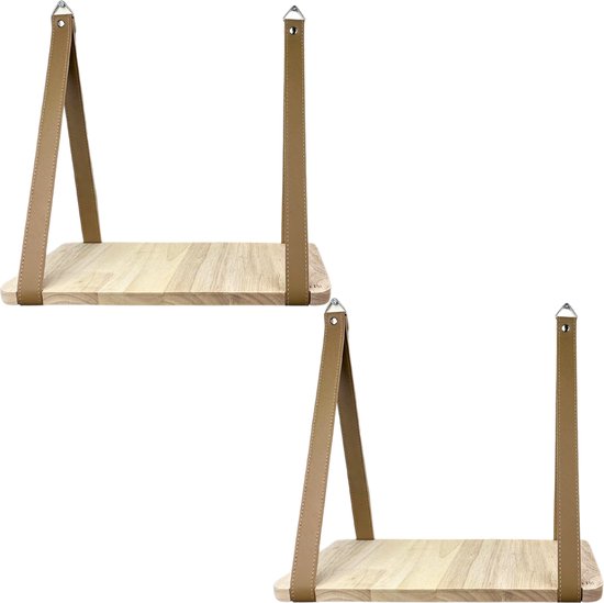 Serra Fé - wandplank - hout - zwevend - set van 2 – 35x14cm per stuk