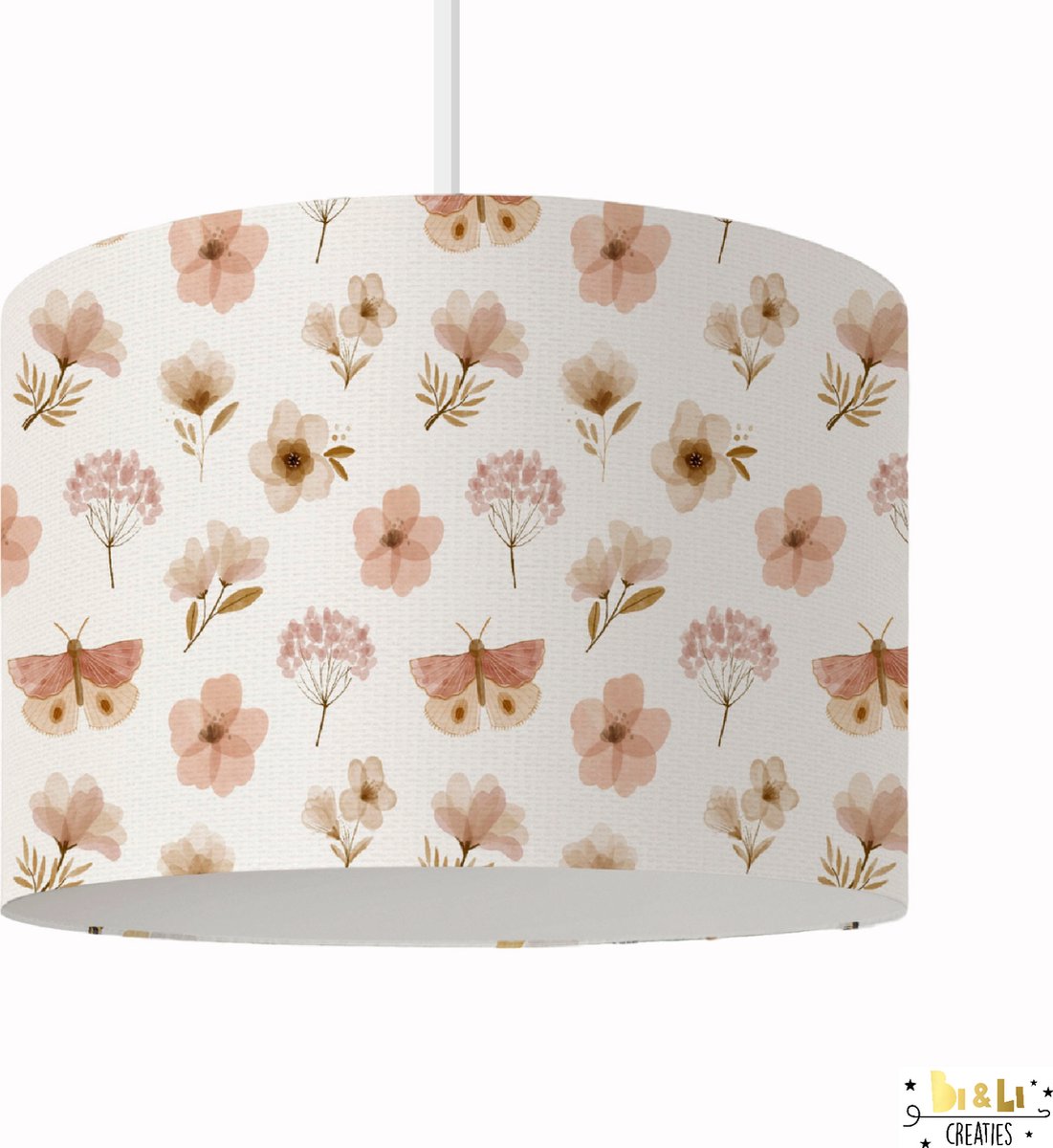 Hanglamp vlinders en bloemen - lampen - 30x30x24 cm - kinder & babykamer - kunststof - wit - excl. lichtbron