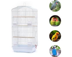 MKSS® Papegaaienkooi - Parkietenkooi - Grote Vogelkooi voor Binnen - Inclusief Speelgoed - Vogelkooien met Badhuis - 60x40x50cm - Wit