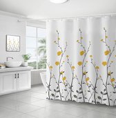 Rideau de douche 200 x 200 cm imperméable lavable rideau de bain petite fleur jaune lavable polyester rideaux de bain avec 12 anneaux de rideau de douche pour salle de bain baignoire