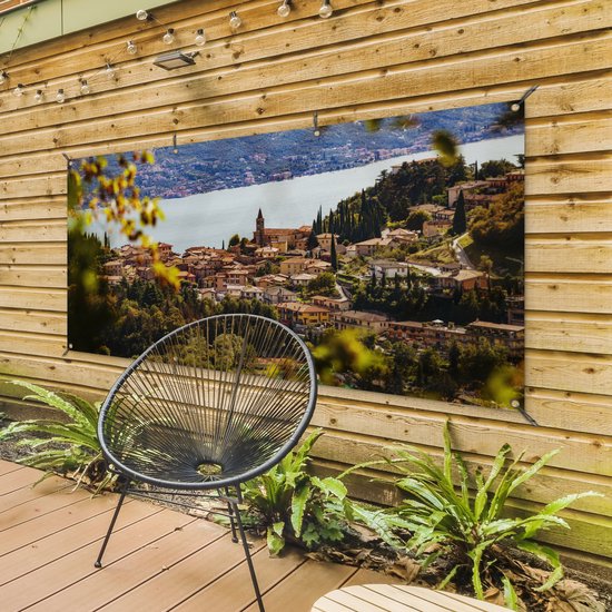 Décoration murale extérieur Lac de Garde - Ville - Feuilles - 160x80 cm - Toile de jardin - Affiche extérieure