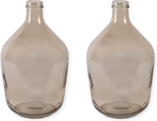 Luxe Licht Bruin Transparante Fles Vazen Set - 2 Stuks, 36x25cm van Dik Kwaliteitsglas