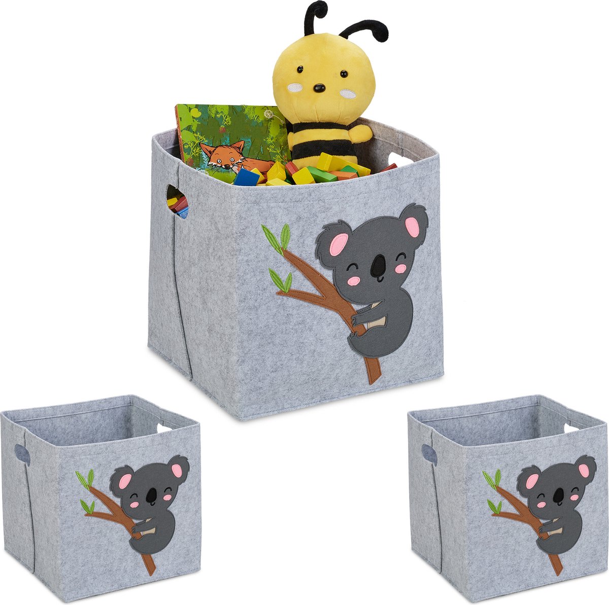 Relaxdays 3x opbergmand kinderkamer vilten speelgoedmand koala opbergbox speelgoed