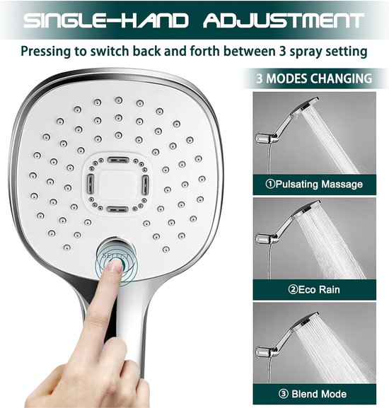 Douchekop met slang, waterbesparende douchekop drukverhogend