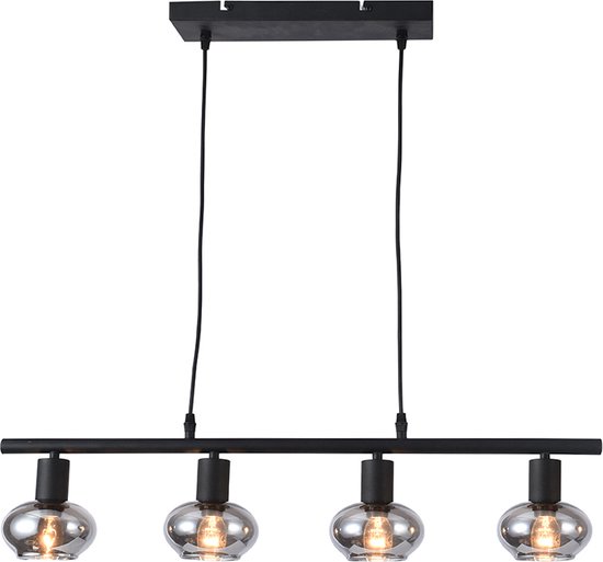 Olucia Skip - Design Hanglamp - 4L - Metaal/Glas - Grijs;Zwart - Rechthoek