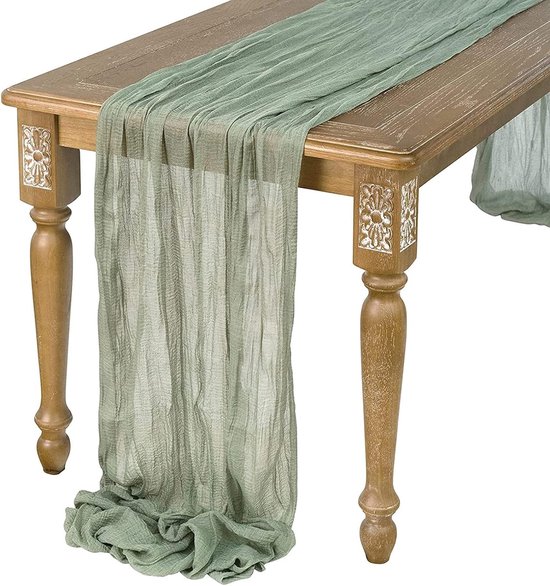 Obussgar Lot 8 Chemins De Table Étamine Boho 35x169 Cm - Gaze De Fromage Vert Sauge Mariage Anniversaire