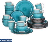 CasaVibe Luxe Serviesset – 32 delig – 8 persoons – Porselein - Bordenset – Dinner platen – Dessertborden - Kommen - Mokken - Set - Licht Blauw