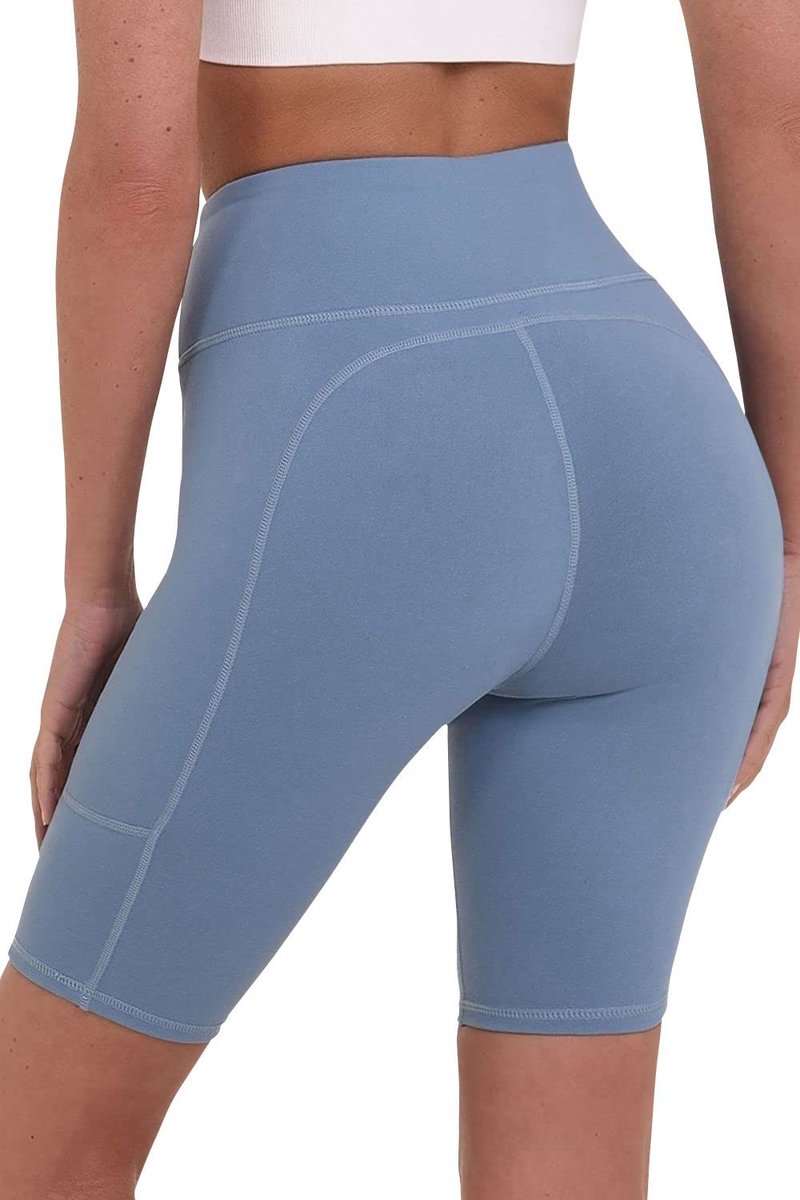 TCA Dames Equilibrium Yoga Hoge Taille Korte Broek met Telefoon Zakje - Lichtblauw, XL