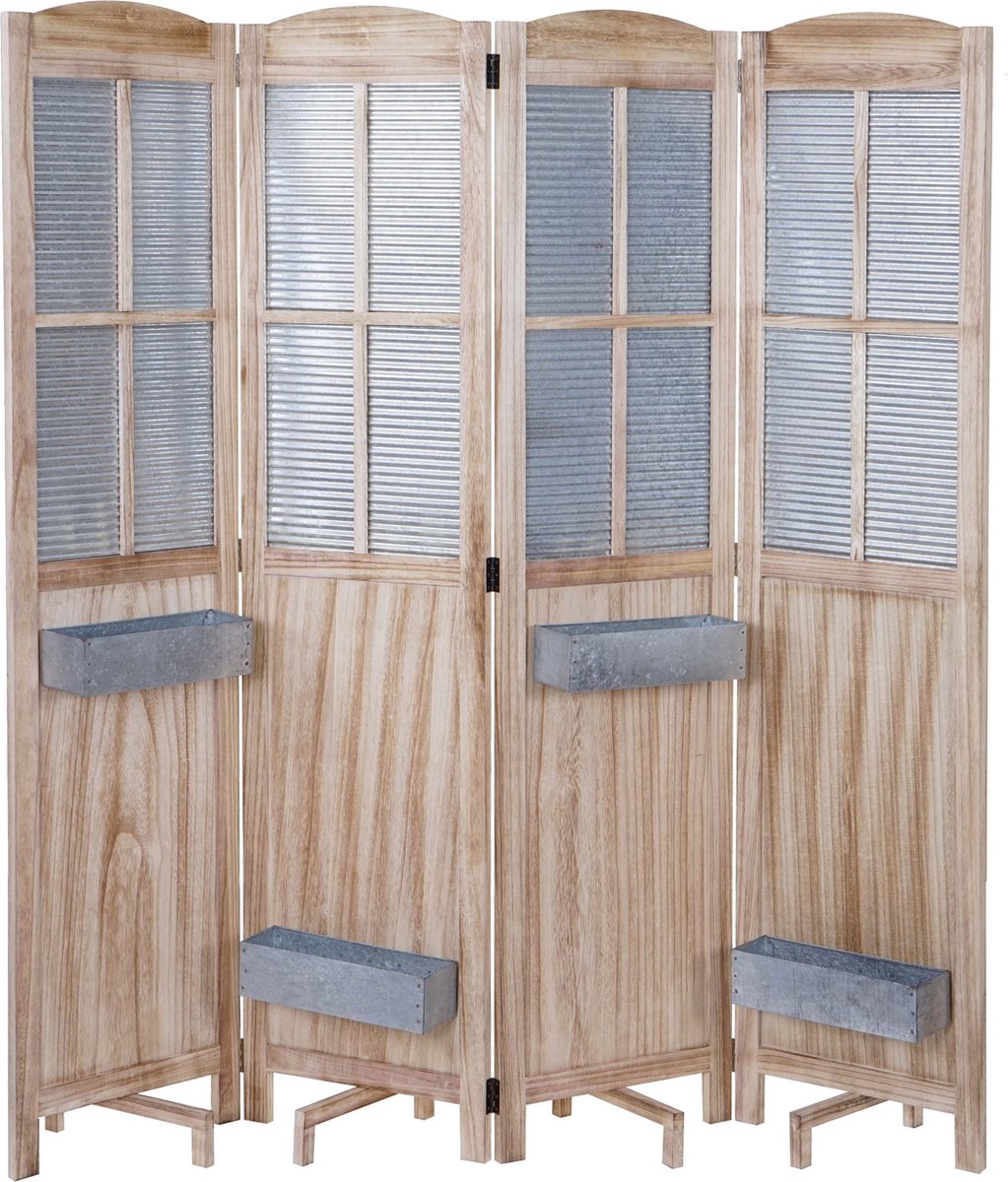 Cosmo Casa Scherm - Plantenbakken - Roomdivider Scheidingswand Spaanse Wand Privacy - Hout Metaal 170x161x29cm beuin