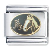 Quiges - Schakel - Bedel - 9mm - charms - Chinese Horoscope Paard - Geschikt voor - Nomination- armband - Schakelarmband - italy bedels armband