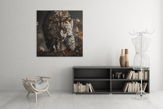 Canvas Schilderij - Luipaard - Wilde Dieren - Vierkant - 100x100x2 cm