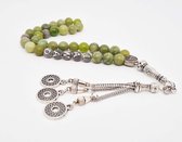 Handgemaakte tasbih 33 Kralen Natuursteen “Kraal Koreaanse jade ” – Met je naam of de naam van uw geliefde- 8 mm diameter van de korrel - met tassel “Omarmen"