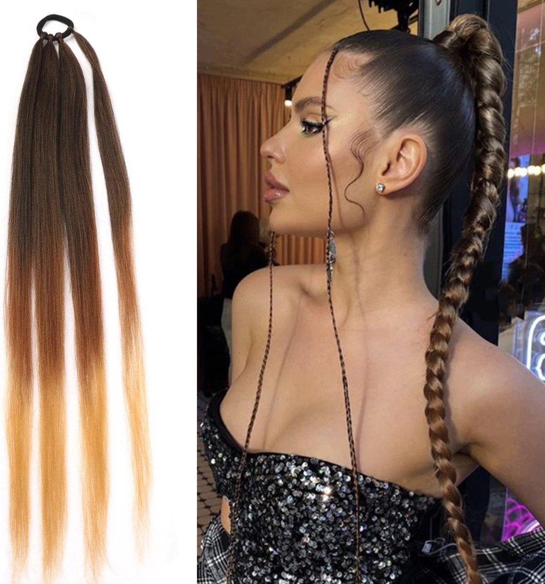 Braided Ponytail Extensions - Vlechthaar - Braids Hair - Hairextensions - Wrap Around Paardenstaart Extension - Haarverlenging - Haarstuk - Ombre Bruin - 60 cm