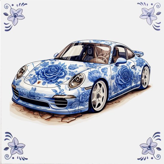 Delfts blauw tegeltje Porsche design