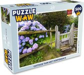 Puzzel Cottage tuin met hortensia's - Legpuzzel - Puzzel 500 stukjes