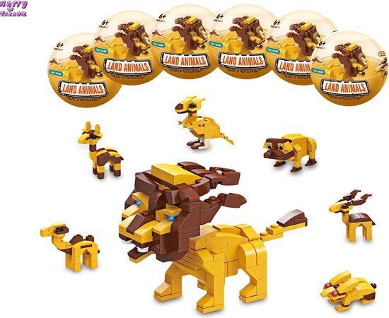 Happy Trendz® Creative Expert Mini Land Animal Series Bouwstenen 6-in-1 Leeuwenpuzzel Bouwset Speelgoedmodel Verjaardagscadeau voor Kinderen - Bouw alle 6 en vorm de Grote Leeuw - Eieren cadeau gift - gift eggs