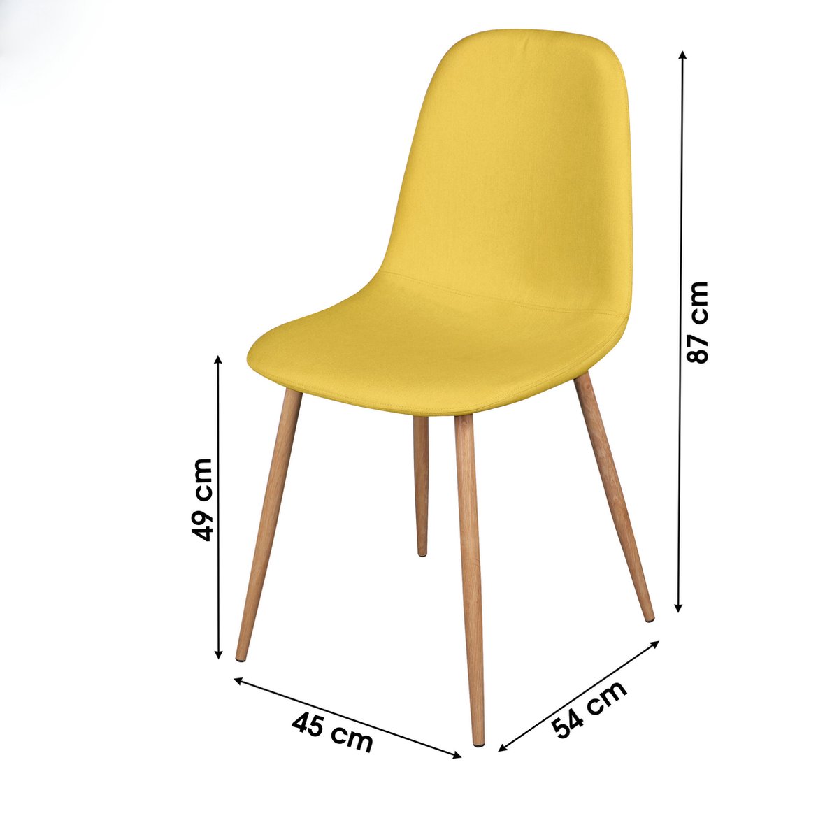 Urban Living OSLO - Set van 4 Scandinavische eetkamerstoelen in mosterdgele stof met metalen poten in houtlook – 45 x 54 x H.87 cm Mosterdgeel