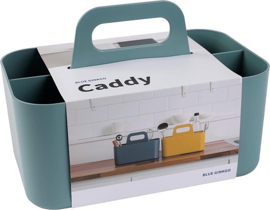 HVIHWI Organizermand met handvat, multifunctionele kunststof mand met 5 vakken, stapelbare reinigingsmand, knutselmand, draagbaar, kantoormand voor kunst, make-up (roze
