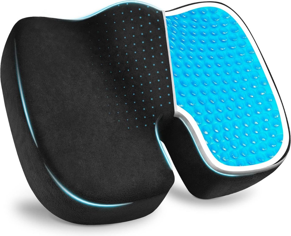 Memory Foam Gel - ComfortBoost Memory Foam Zitkussen: Ergonomisch, Auto- en Bureaustoelvriendelijk (Zwart Fluwelen Doek)