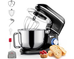 MKSS® Luxe Deegmachine met Spatbescherming - Deegmachine voor Zwaar Deeg - Met Deeghaak en Garde - Kneedmachine - Keukenmachine - Deegmixer met 10 Standen - Zwart met Zilver