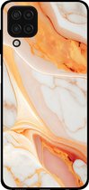 Smartphonica Telefoonhoesje voor Samsung Galaxy A12 met marmer opdruk - TPU backcover case marble design - Oranje / Back Cover geschikt voor Samsung Galaxy A12