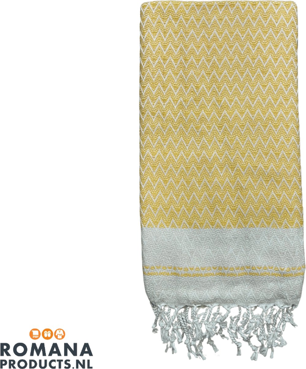 Romana Products Waves Hamamdoek - Baddoek - Strandlaken - Saunalaken - 100cm x 180cm - Geel