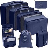 8-delige verpakkingskubus-kofferorganizer, kledingtassen, reistassen voor koffers, opbergsysteem voor koffers, pakkubussenset reiskubussen (marineblauw)