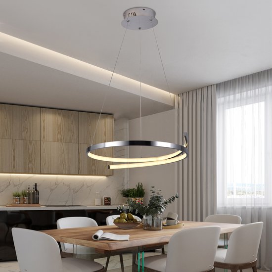 Chandelix - Lampe suspendue de Luxe pour salle à manger - Ø60cm - Lampe intelligente - LED - Avec télécommande et App Dimmable - Hauteur réglable - Salle à manger - Cuisine - Salon - Chrome Argent