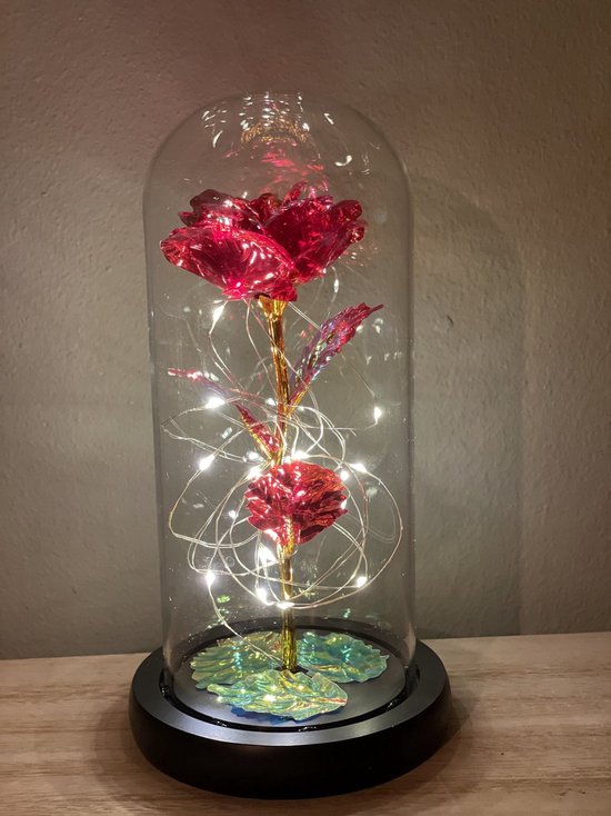 Galaxy Rose Lamp Rood Met Kleurrijke Led Rozenbloemen In Glazen Batterij Aangedreven Geschenken Voor Vrouwen Huwelijk - Valentijn cadeautje Roos