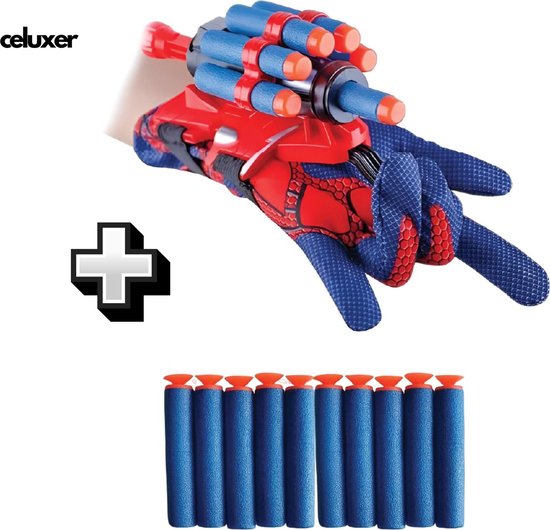 Celuxer™ Web Shooter - 1 x Handschoen - 1 x Web Shooter - Incl. 20 Gratis pijltjes - Speelgoed - launcher - Webshooter - Blauw Rood