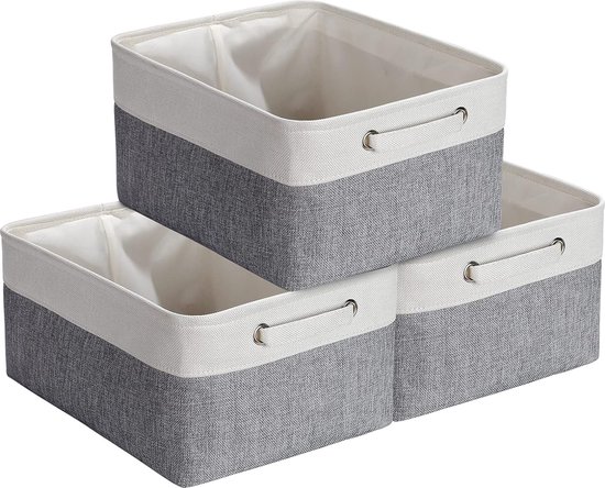 Mangata opvouwbare opbergmand. Verstevigde stoffen speelgoed opbergmand met handgrepen voor op planken (XXL, pakket van 4, beige Mangata opvouwbare opbergmand. Verstevigde stoffen speelgoed opbergmand met handgrepen voor op planken (XXL, pakket van 4, beige