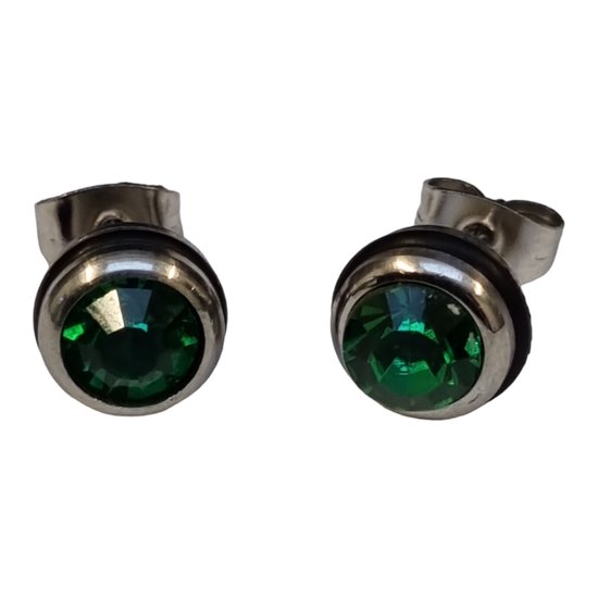 Aramat jewels ® - Zweerknopjes kristal groen zilverkleurig rubber staal 9mm