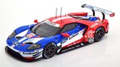The 1:18 Diecast Modelcar of the Ford GT 3.5L Turbo V6 Team Ford Chip Ganassi USA #66 of the 24H Daytona of 2017. The drivers were J. Hand / D. Muller and S. Bourdais. The manufacturer of the scalemodel is Ixo.This model is only onl
